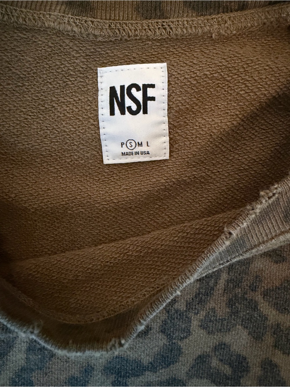 NSF womans Tan and Brown Leopard Crewneck Sweater